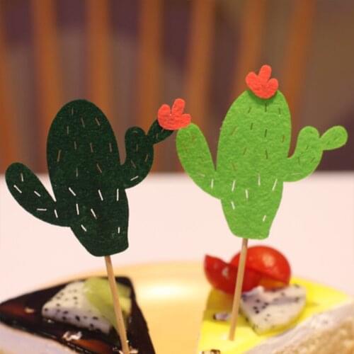 New 24PCS Cake Topper Decorative Hawaiian Theme Cactus Shape Cupcake Topper Food Pick Party Decor