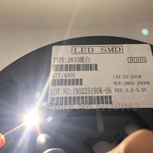 4000pcs/reel 2835 SMD LED Warm white 2800-2900K LED Light Emitting Diode 0.2W 23-25LM 3.0-3.2V bright lamp beads