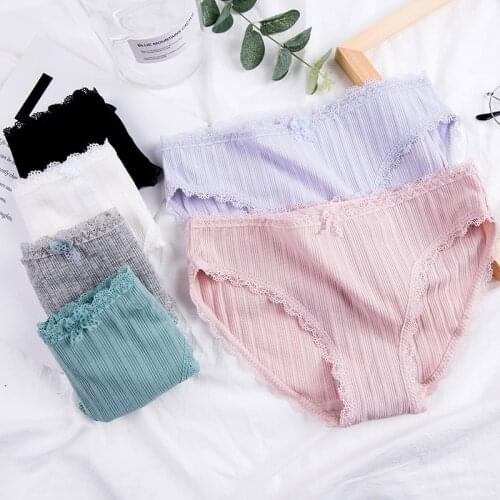 5pcs\lot Briefs For Women Sexy Lace Cotton Lingerie Solid Mid Rise Underwear Women Summer Intimates Fashion Female Panties