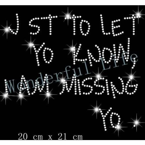 Free Shipping I Miss You Diamante Motif Rhiestone Transfer