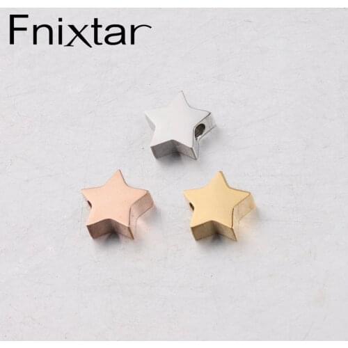 Fnixtar Small Star Charms Bead 1.8mm Hole Beads Mirror Polished Stainless Steel DIYAccessories Supplier 7.7*8mm 20piece/lot