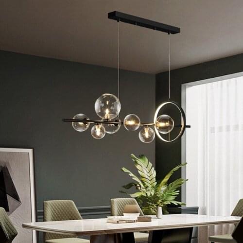 Black / White Modern LED Chandelier Dining Room Island Glass Ball Long Fixtures Bar Restaurant Coffee Shop Office Hanging Lights