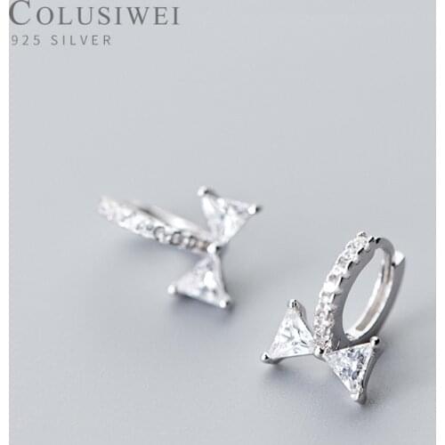 COLUSIWEI Autnentic 925 Sterling Silver Shiny Clear CZ Bowknot Hoop Earring for Women Wedding Engagement Statement Jewelry