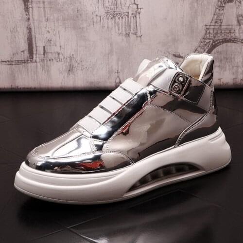 Designer Mens Silver Casual Comfort Shoes High Top Luxury Platform Elastic Band Trending Leisure Younger Zapatos White ERRFC
