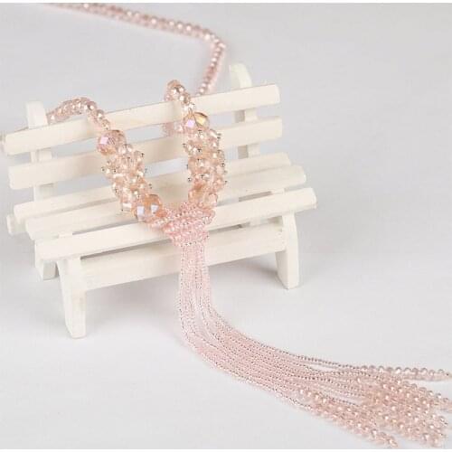 WEIYU 2017 New Fashion Crystal Long Necklace Tassel Necklace Shiny String Beads Necklace Women Sweater Necklace Jewelry