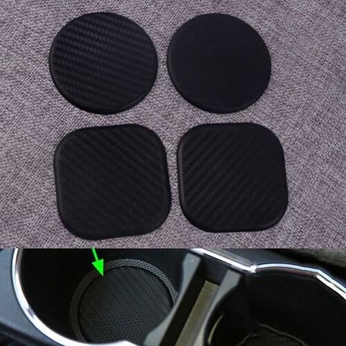 DWCX 2Pcs Black Non-Slip Silicone Water Cup Slot Mat Carbon Fiber Texture Accrssories For Car Vehicle