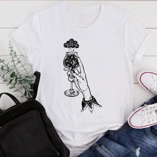 Women Clothes Cartoon Wine Ladies Coffee 90s Casual Summer Print Fashion Tshirt Female Short Sleeve Tee Top Graphic T-shirt
