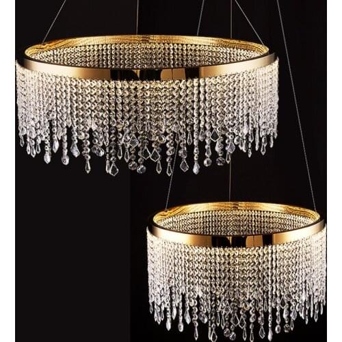 Crystal Clear LED Chandelier Light Luxury Hotel Hall Restaurant Foyer Luminaire Suspension Cord Adjustable Home Deco