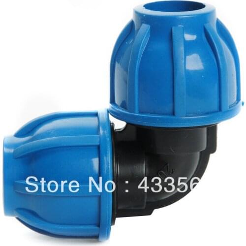 Quality PP Compression Elbow 90deg Fittings quick connectors with Round Cap Size DN20-DN110 for water Pipeline enviromentally