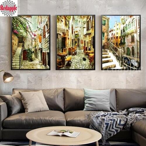 European Retro Street diamond Paintings Reataurant Classical scenery Living Room Decor Hallway Wall Art Cafe embroidery Painting