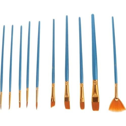 CPDD 10Pc Acrylic Paint Brush Nylon Hair Watercolor Flabellum Pointed Tip Artists Set