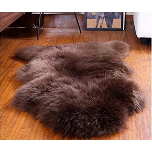 Genuine dalbum Sheepskin Rug with Extra Thick Wool 105x75 cm 40x29" natur color dark brown