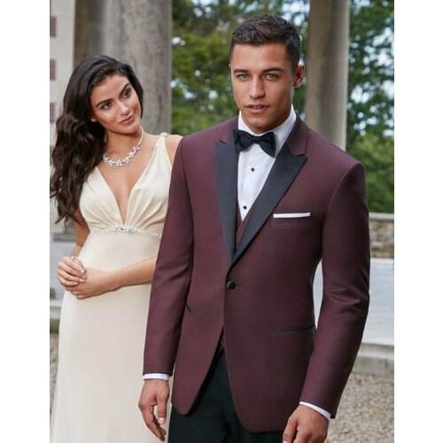 Handsome One Button Burgundy Groom Tuxedos Peak Lapel Groomsmen Men Blazers 3 pieces Suits (Jacket+Pants+Vest+Tie) NO:279