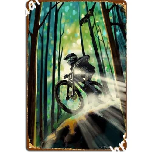 Forest Jump Mountain Biker Poster Metal Plaque Club Home Vintage Club Bar Poster Tin Sign Poster