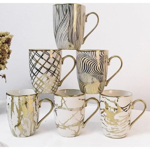 M European Ceramic Tumbler Water Glass Cup Coffee Cups Cute Milk Mug Afternoon Tea Mugs Breakfast Electroplating Shot Glasses