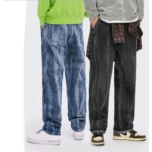 Fashion Streetwear Men Jeans Loose Blue Vintage Jeans Straight Denim Pants Homme Korean Hip Hop Wide Leg Long Trousers
