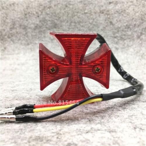 Yecnecty Motorcycle LED License Plate Light Brake Stop Lamp Mini Maltese Cross Scooter Rear Tail Light For KTM Honda kawasaki