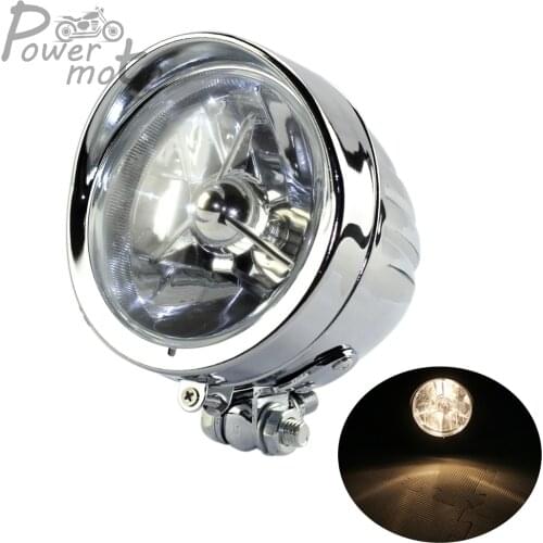 Motorcycle Vintage Chrome H4 Head Light Custom 4.5" Front Headlight Glass Lens Head Lamp for Harley Softail Dyna Chopper Bobber