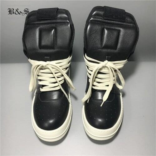 Black& Street High top Punk Street Genuine Leather patchwork Men Boots Rock Hip Hop Fashion lace Up trainers lovers Shoes