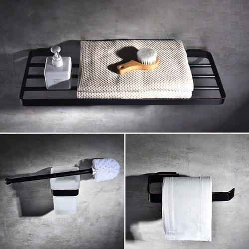 Bathroom Hardware Accessories Set Solid Brass Corner Shelf Bath Toilet Paper Rack Black Matte Soap Dish Wall Mounted Porte savon