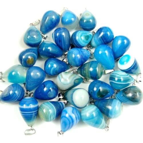 Natural stone stripe blue Onyx water drop Turquoises Quartz Crystal tiger eye Pendants for diy Jewelry making Necklace12PCS