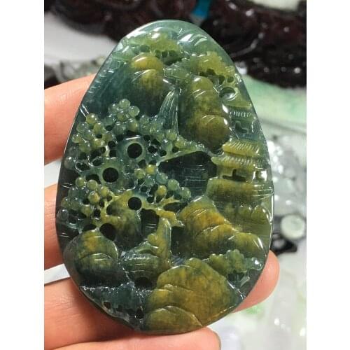 Natural Myanmar jade A HandCarved landscape green jade pendant jade necklace pendants jewelry jade necklaces woman