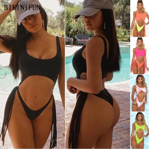 2021 New Solid Color One Piece Suit Women Scoop Neck Swimsuit Metal Ring Monokini S-XL Girl Backless Beachwear Strappy Swimwear