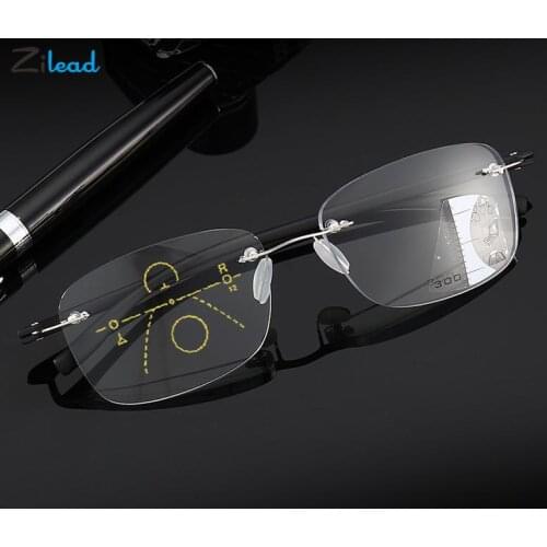 Zilead Reading Glasses Anti-blue Intelligent Progressive Hyperopia Shortsightedness Frameless Multifocal Spectacles +1.0 to 3.0