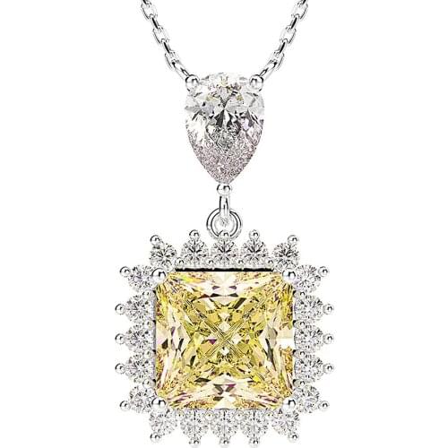 Fashion yellow crystal citrine gemstones diamonds pendant necklaces for women white gold silver color party royal jewelry gifts