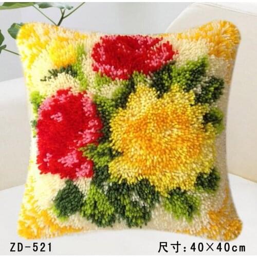 Cross stitch pillow / Placemats "do it yourself" method of needlework kit latch hook rug kit / embroidered pillow--Flower