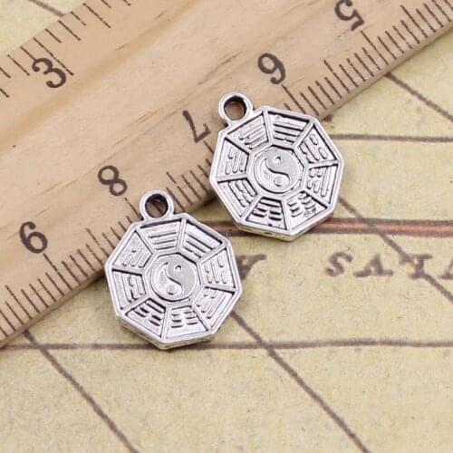 30pcs Charms Eight Diagrams Yin Yang 15x12mm Antique Silver Color Pendants Making DIY Handmade Tibetan Finding Jewelry