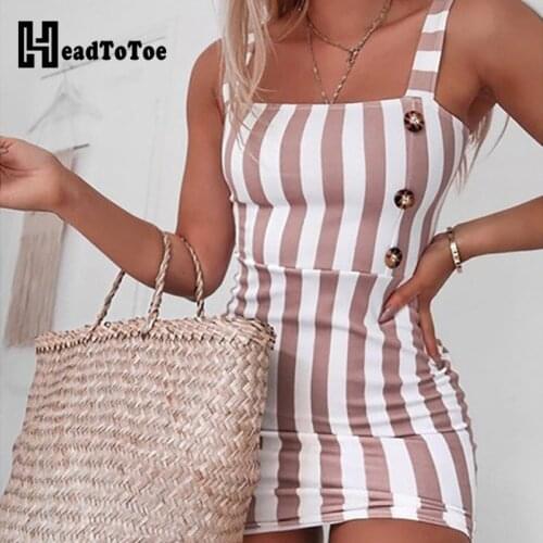 Striped Thick Strap Square Neck Mini Dress