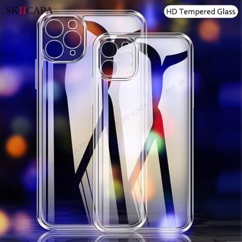 Clear Tempered Glass Phone Case For iPhone 12 Mini 11 Pro Max XR XS Max 7 8 Plus Camera Protection Soft Bumper Transparent Cover