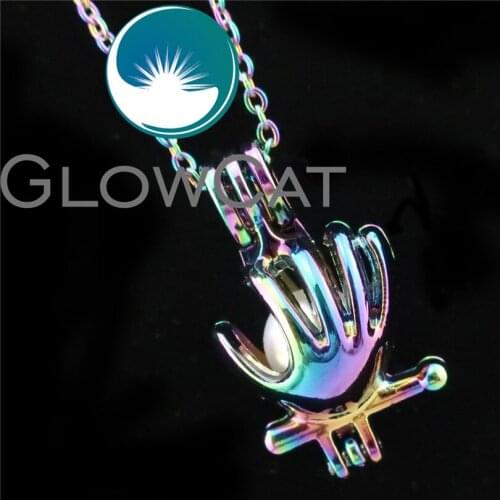 R-C485 Rainbow Color Sports Baseball Glove Beads Cage Pendant Aromatherapy Perfume Diffuser Pearl Cage Locket Necklace