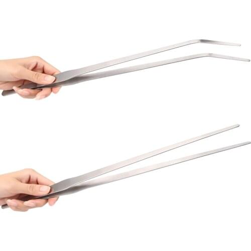 Feeding Tongs 15" 2 Pcs Super Thick Stainless Steel Forceps Curved and Straight Snakes, Reptile, Lizards, Gecko, Spider Long Twe
