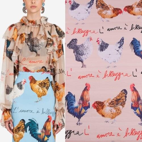 Cartoon cock chiffon printed fabric apparel fabric high-grade summer drape holiday dress shirt fabric thin polyester fabric