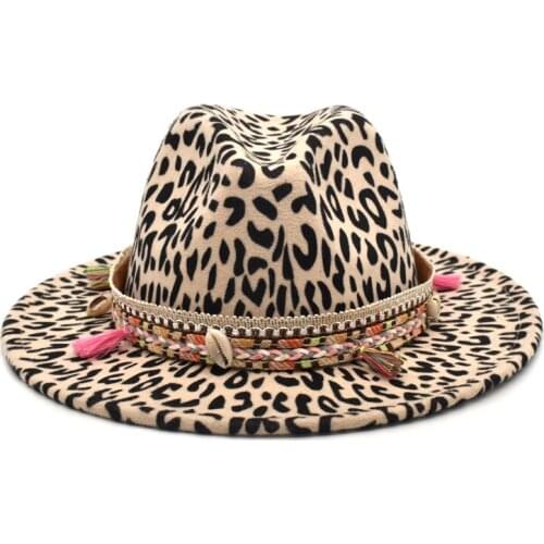 National Style Leopard Pattern Imitation Wool Hat Fedora Hat Mens Spring And Autumn Hat Jazz Hat Ladies Travel Hat F46