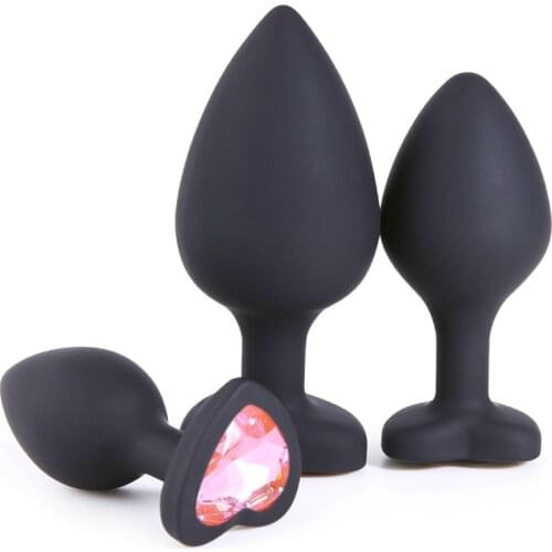 Heart Shape Silicone Butt Plug with Bullet Vibrator Diamond Decoration Anal Plugs Unisex Sex Stopper Adult Toys for Men Women