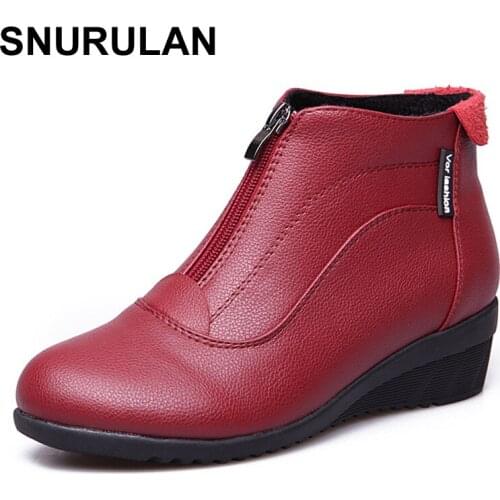 SNURULAN Ankle Boots Shoes Woman Fashion woman boots Autumn Winter Boots leather shoes zip