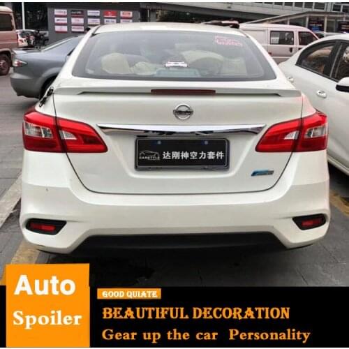 For Nissan Sentra Bluebird Sylphy Spoiler With brake lights 2012-2016 ABS Material Car Rear Wing Primer Color Trunk Rear Spoiler