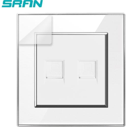 SRAN wholesale wall double Internet socket interface RJ45 Crystal acrylic panel 86*86 2 gang computer outlet