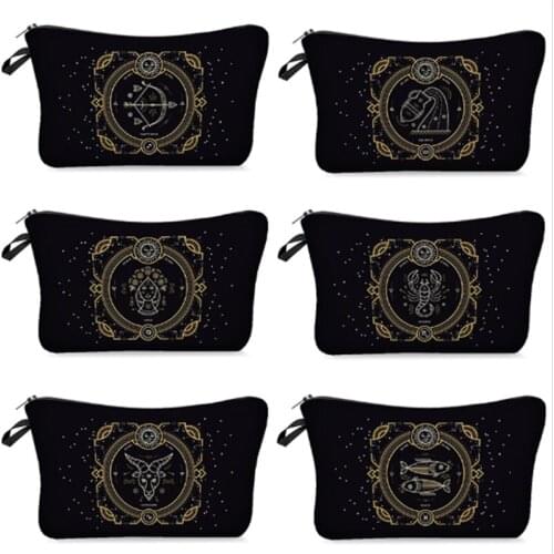 Wedding Decoration Gifts for Guests Printed Black Background 12 Constellation Cosmetic Bag Bride To Be Team Bridesmaid Gift