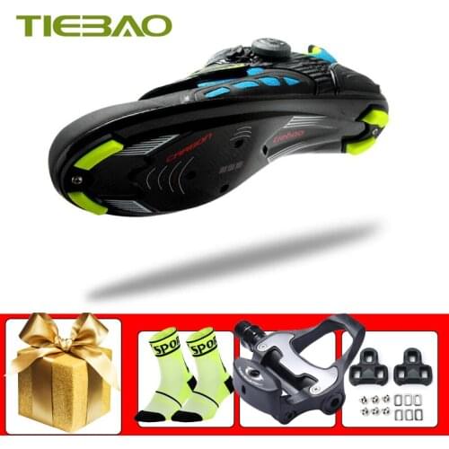 Tiebao Carbon Fiber Road Bike Shoes Zapatillas Ciclismo Ultra-light Breathable Bicycle Racing Sneakers Add Pedals Wear-resistant