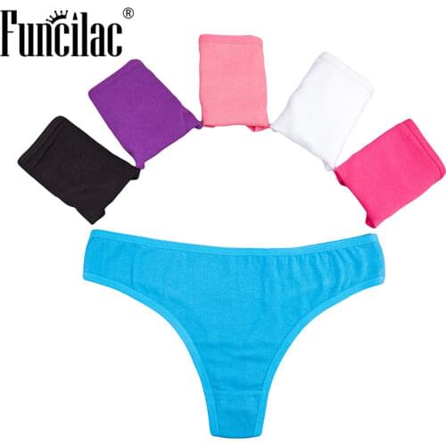 FUNCILAC Sexy Women Cotton G String Thongs Low Waist Woman Underwear Solid Color Panties Ladies Seamless Briefs 5 pcs/Lot