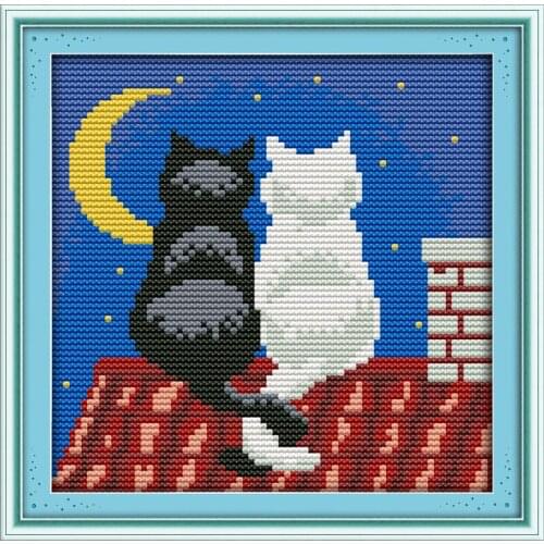 Everlasting Love The Black And The White Cats Chinese Cross Stitch Kits Ecological Cotton Stamped 11CT DIY New Year Decorations