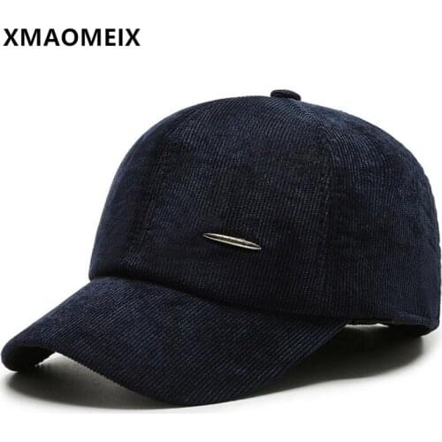 XMAOMEIX Winter Middle-aged Elderly Warm Hats Corduroy Warm Ear Protection Baseball Caps Mens Thermal Earmuffs Hat Snapback Cap