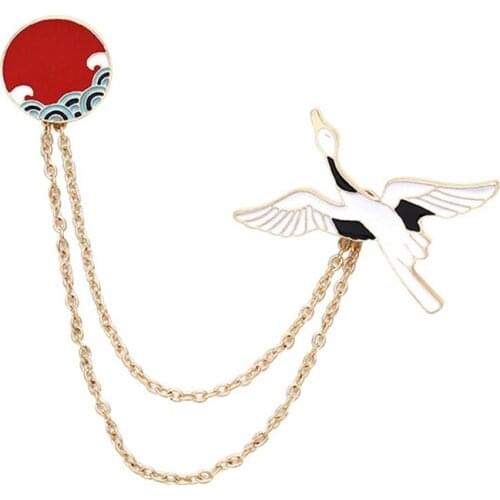 Japanese Creative Style Enamel Pins Ocean Wave Sun Crane Brooches Bag Clothes Lapel Pin Badge Animal Jewelry Gift For Friends