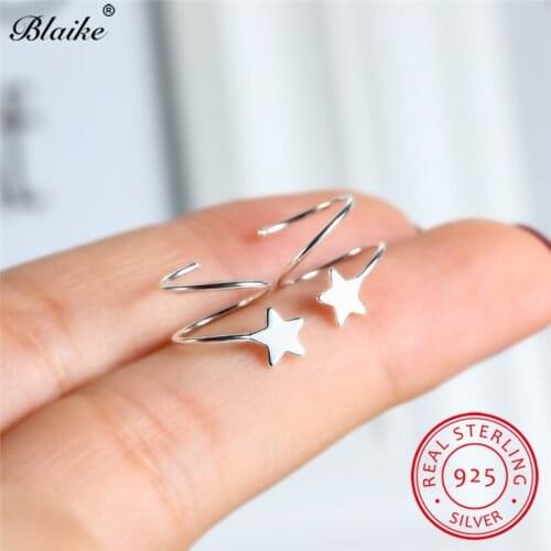 S925 Sterling Silver Small Star Stud Earrings For Women Unique Spiral Wave Earrings Wedding Piercing Earrings Girls Fine Jewelry