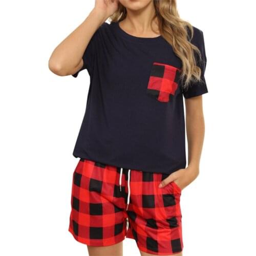 Womens Casual Pajama Set Homewear Sleepwear Blouse And Shorts Set Suit Plaid Leopard Print Home Service Two-piece Suit
