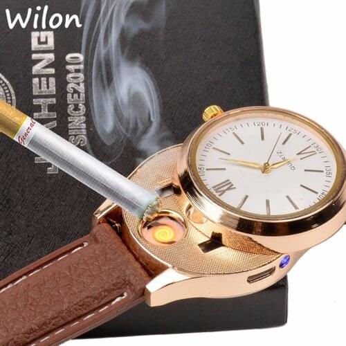 1pcs Creative USB Charging sports Lighter Watch Mens Casual Quartz Wristwatches with Windproof Flameless Cigarette Lighter